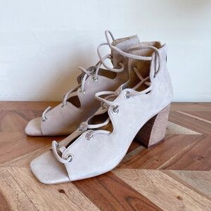Vince Camuto Nahara Sandals Tan Suede Lace Up